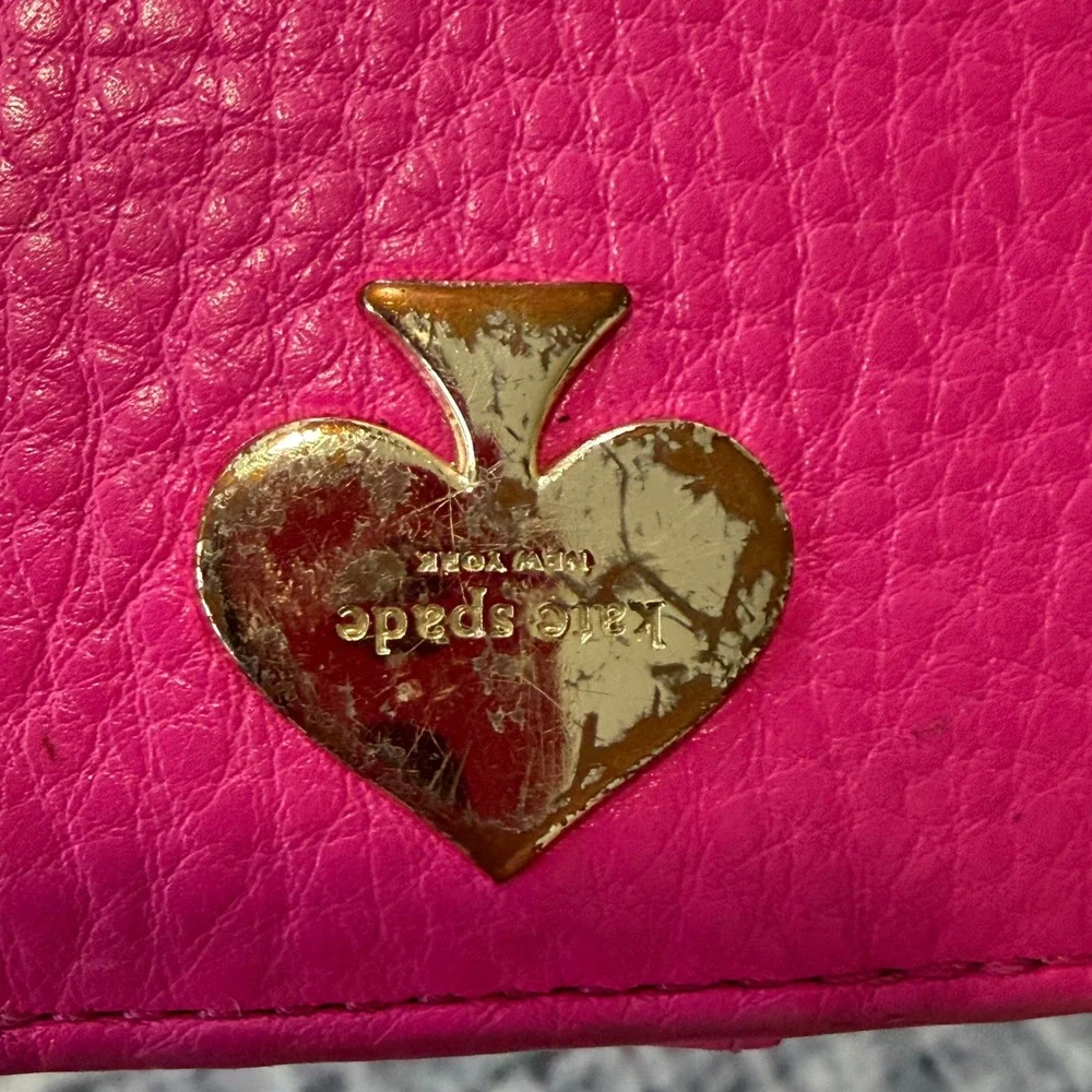 Kate Spade Pink Pebbled Leather Bifold Slim Wallet with ID Window Pink